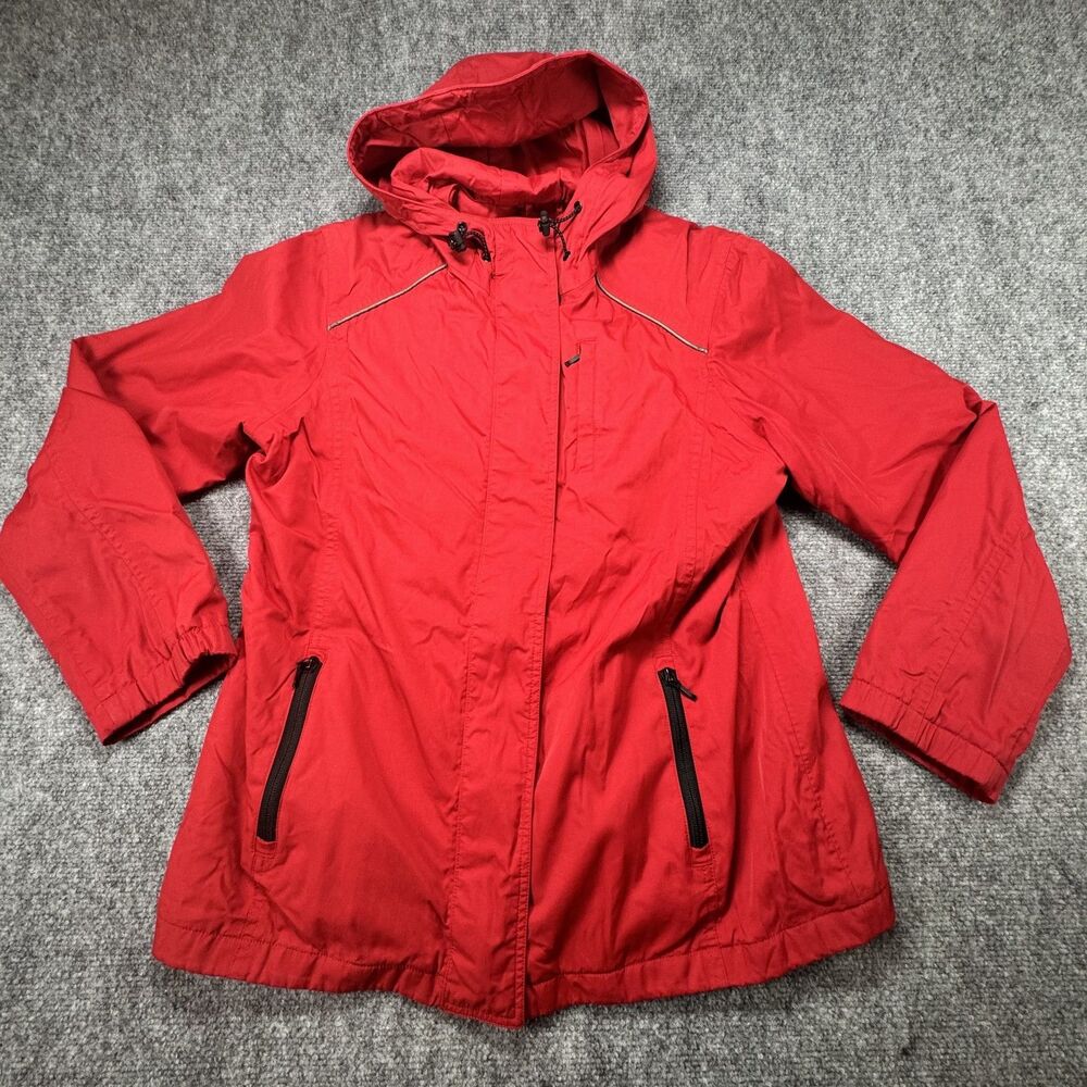 Eddie Bauer WeatherEdge Red Hooded Rain Jacket Women's Large Waterproof Coat
